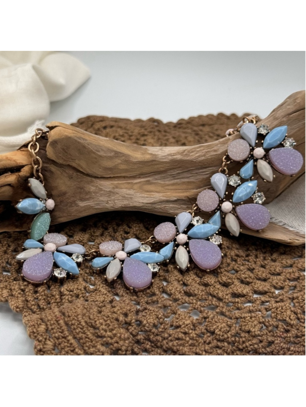 J Crew Statement Necklace. Charming Pastel Colors and Texture Stones 16”,2” - Picture 4 of 7